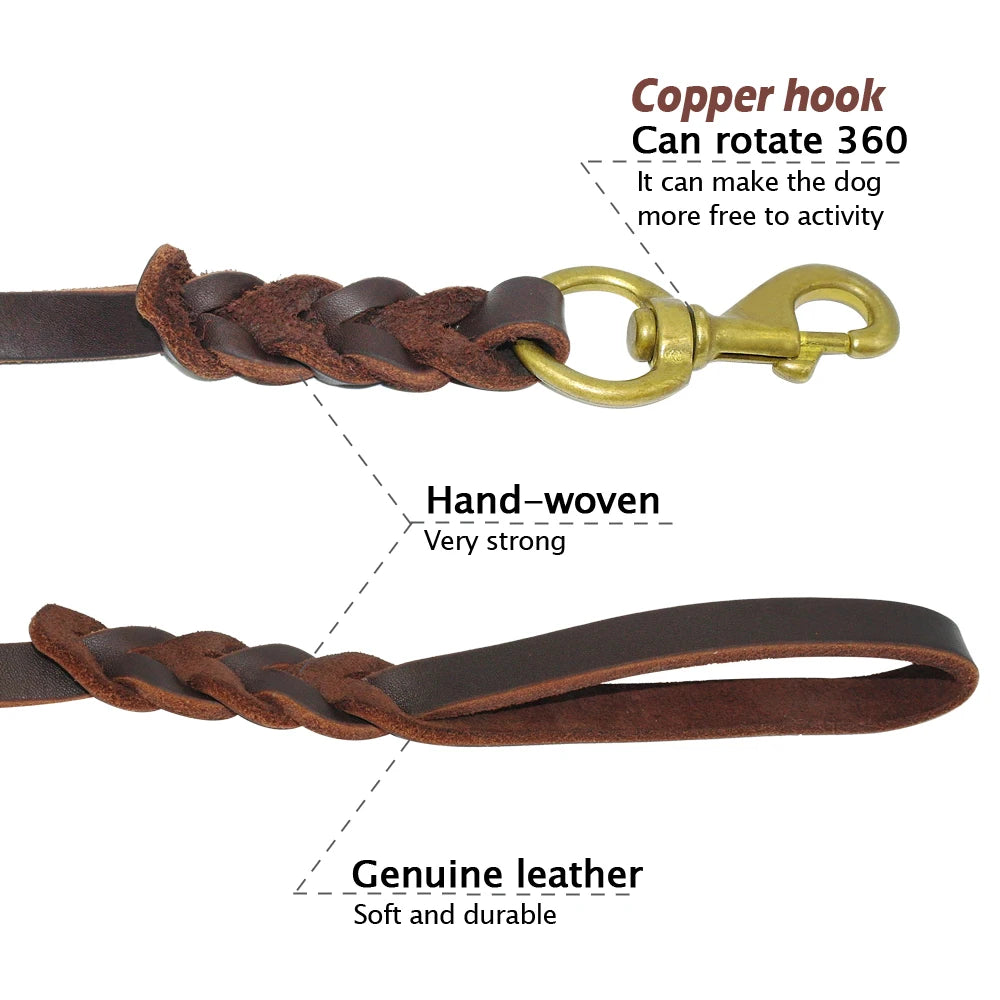 Braided Leather Dog Leash