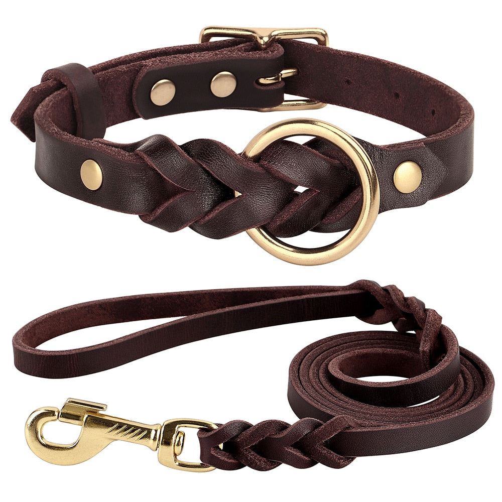 Leather Dog Collar and Leash Set
